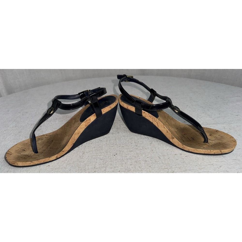 Ralph Lauren Navy Blue Women's 8.5 T-Shaped Thong Wedge Sandals Heels - Picture 5 of 9